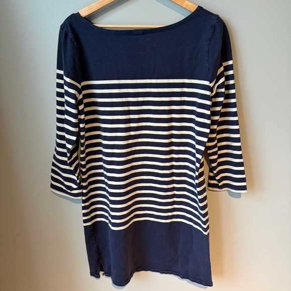 J. Crew Sweater Dress Medium Maritime Striped Navy Nautical 3/4 Sleeve Boat Neck - Picture 3 of 10